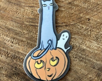 Cat, pumpkin, ghost sticker