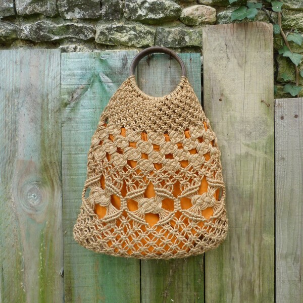 Sac vintage en corde macramé anses en bois