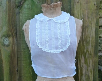 Vintage old French 1930/1950 white organdi , net & lace plastron bib collar breast plate white