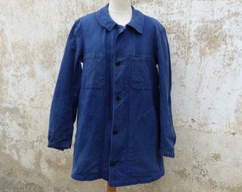Vintage  old French Indigo blue chore jacket/worker jacket/Bleu de travail used