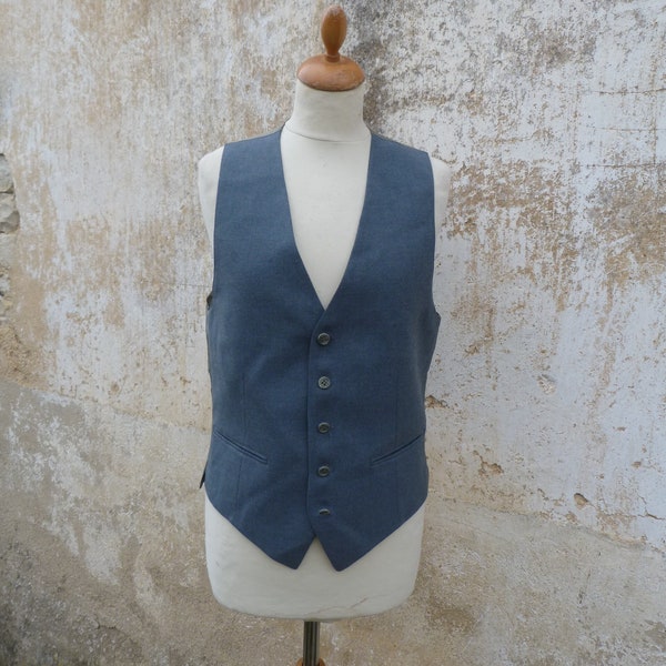 Gilet style costume masculin en flanelle grise et acétate verte