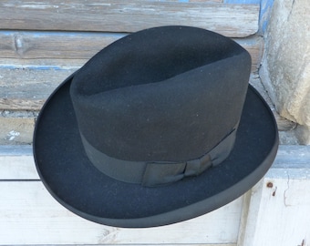 Reservé pour François Vintage old French 1930/1940 Mossant black Fedora men hat wool felt