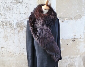 Vintage old French  Fox fur collar coat black wool