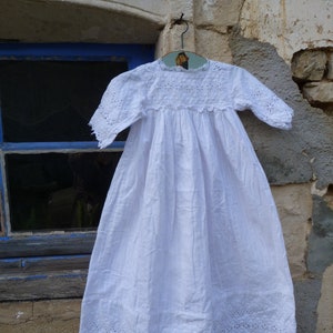 Vintage Antique Edwardian French 1900 white  cotton baptism child dress