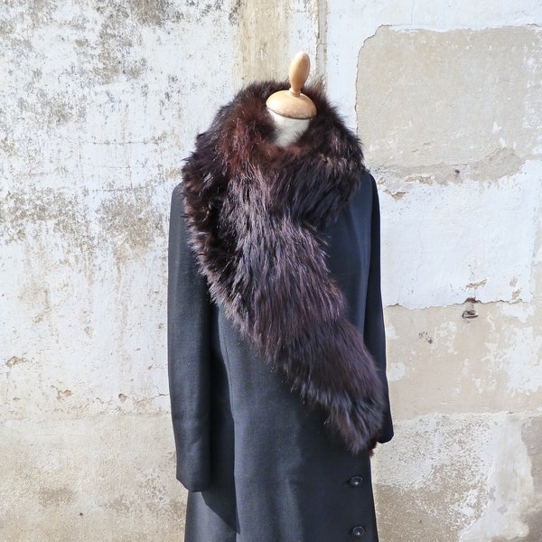 Manteaux vintage lainage noire et col fourrure renard marron