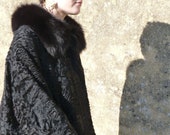 Vintage 1930 1950 French black Persian lamb coat with black fox collar cuffs PARIS