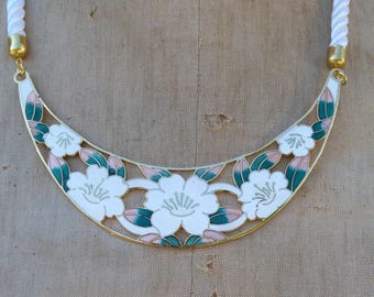 Vintage 1980s enameled cloisonne necklace floral