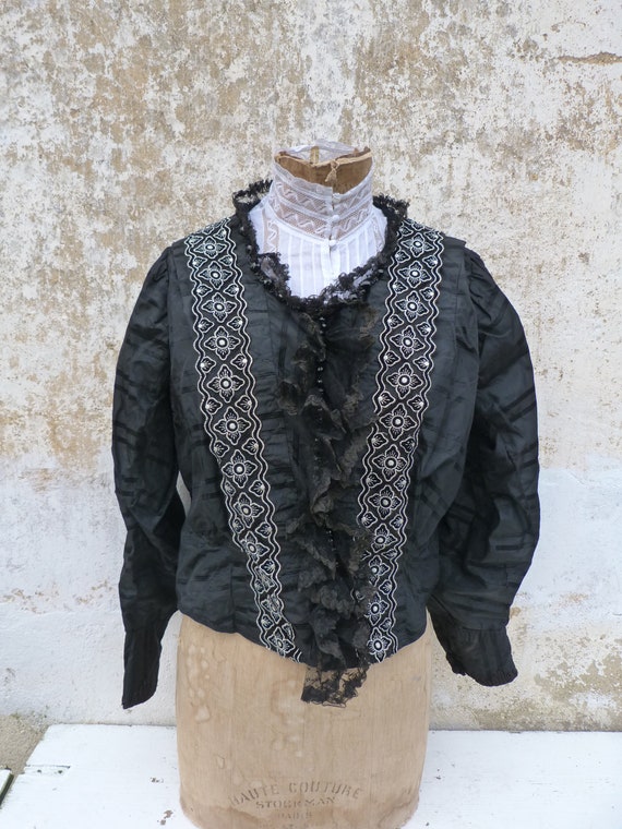 Vintage Antique 1900 Edwardian old French black s… - image 2