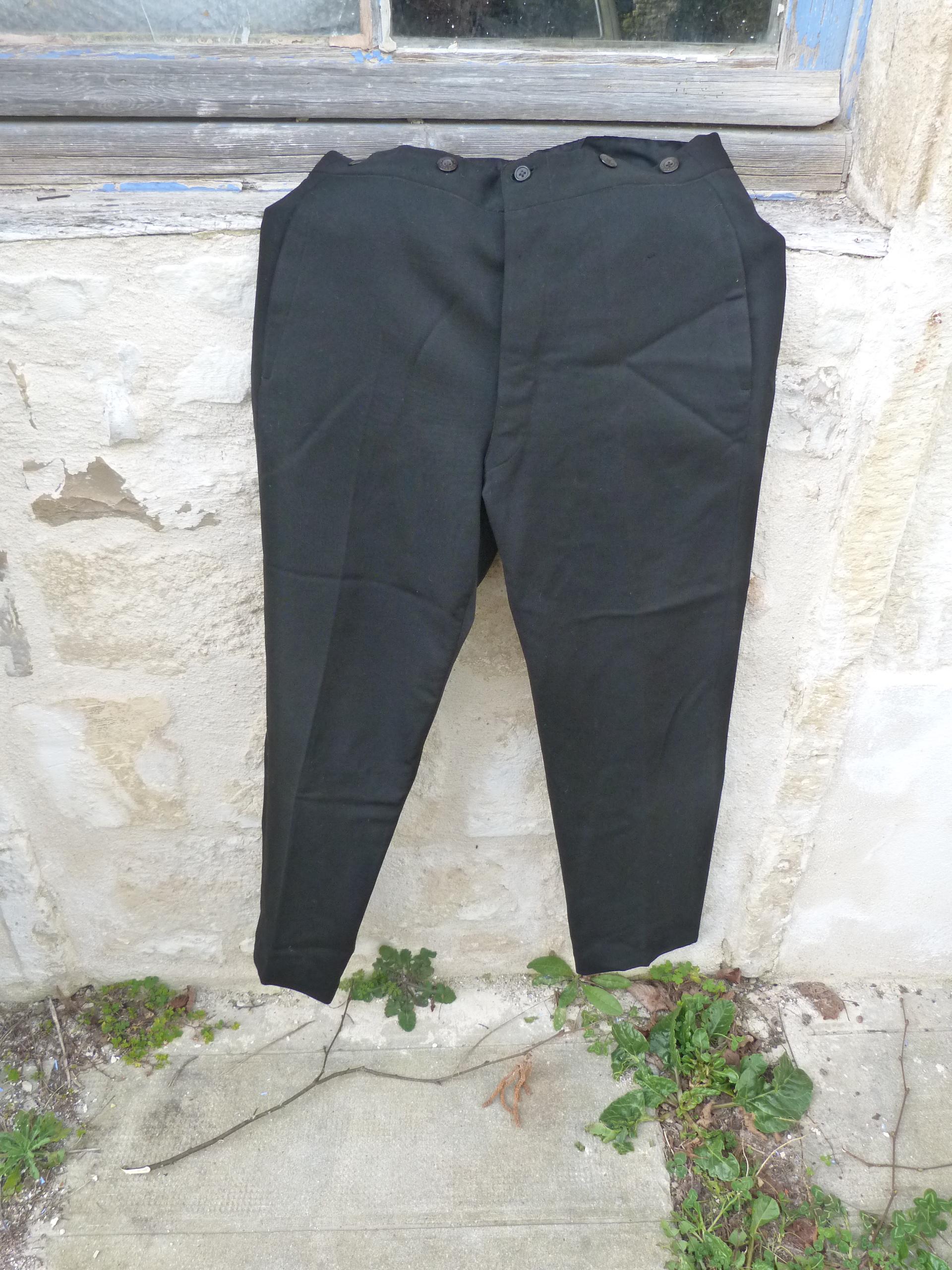 Vintage Old French 1900 Black Wool Tuxedo Men Trousers Edwardian 
