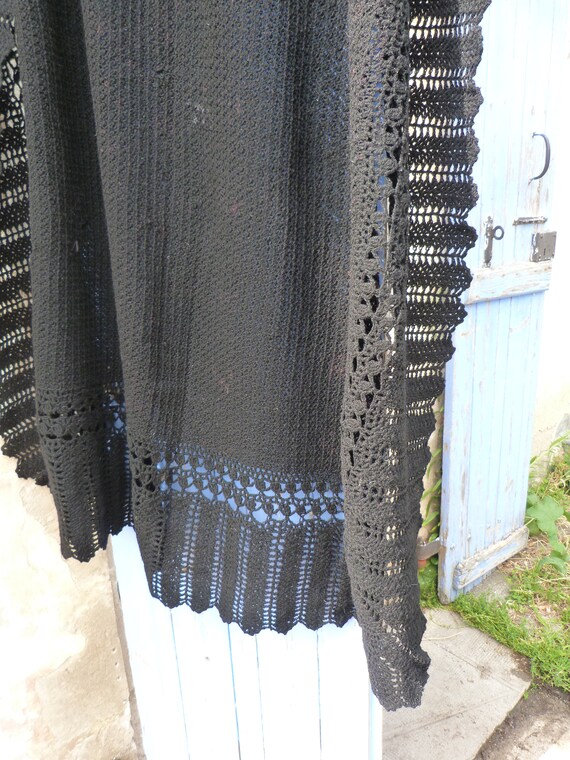 Vintage Antique 1900/1930s black wool crochet sha… - image 8