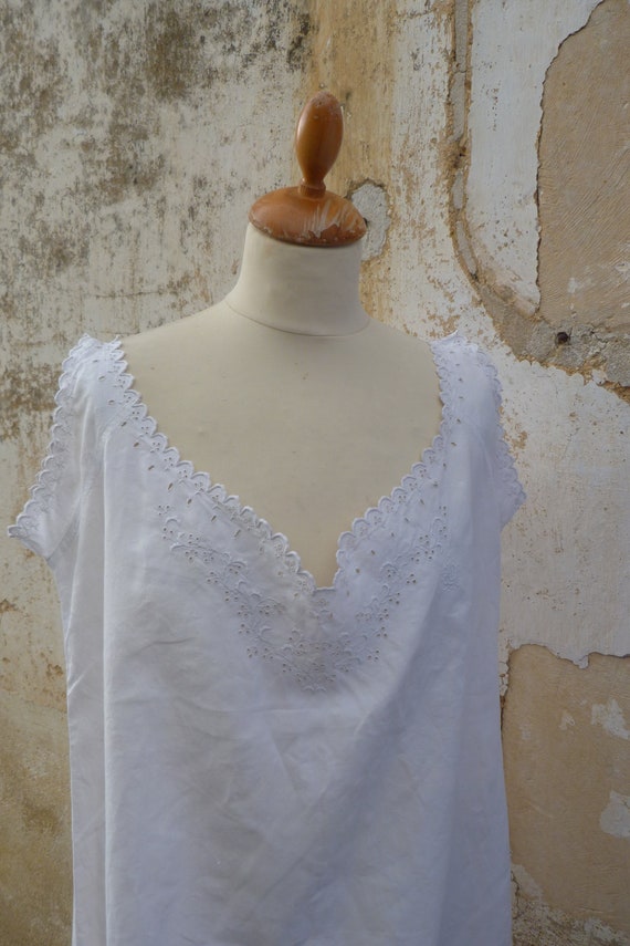Vintage Edwardian old French white fil hand embroi