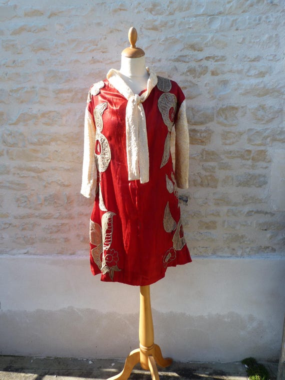 1910s red dress Doucet Evening Dress ca. 1912
