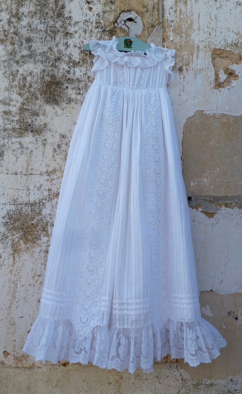 Ancienne robe de bapteme 1900 en coton blanc brodé et dentelle Etsy
