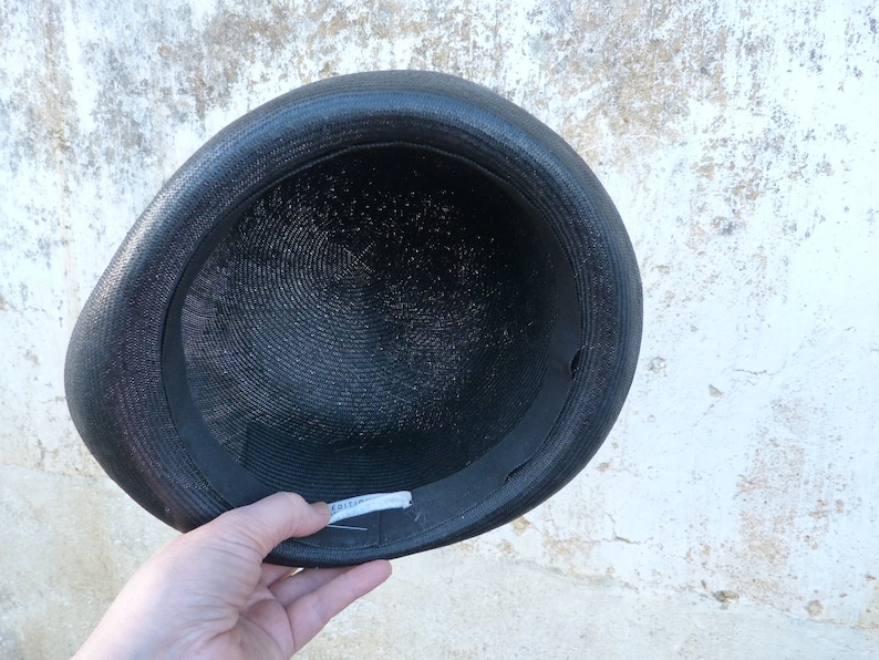 Vintage made in France Navy blue straw hat with large gros grain ribbon bow at the back image 4