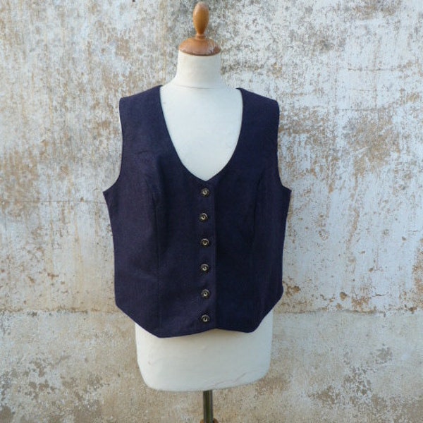 Gilet en flanelle bleu marine boutons en corne  folk Europe Tyrol Taille 42