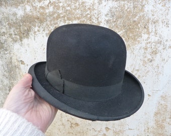 Vintage 1900 old DERBY HAT Borsalino  black felt Bowler Hat size 7