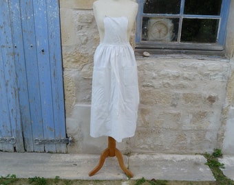 Vintage Antique 1900s old French off white linen  bib apron