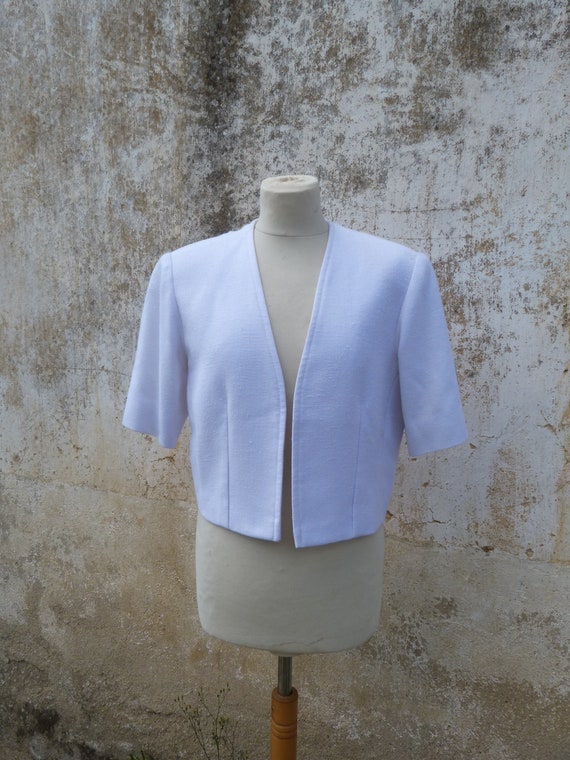 Vintage 1980/80s French White Spencer Chic Jacket Short Sleeves 