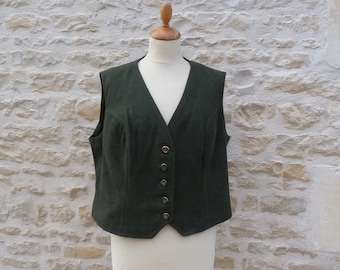 Vintage 1970/70s German / Austrian/Tyrol dark green wool dirndl vest top size XXL