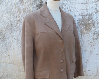 Vintage 1960s old French beige suede jacket size S