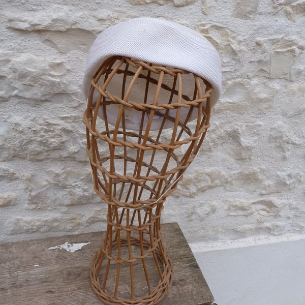 Ancien  petit chapeau bibi en paille blanche