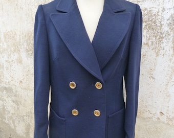Vintage 1980 navy blue thick jersey  jacket Caban Navy Marine style with gilted buttons size S/M