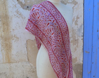 Longue écharpe en soie Vintage années 70 made in India
