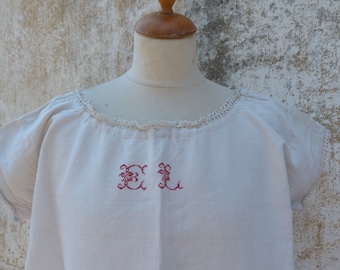 Vintage Antique 1890 /1900 French 100% linen homespun handwoven shirt / nightgown  / size  M/L