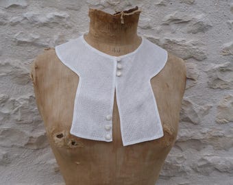 Vintage old French 1930 cream semi sheer collar with tiny buttons