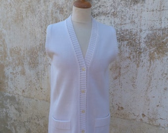 Vintage old French 1980 knitted armless cream cardigan vest  size S/M