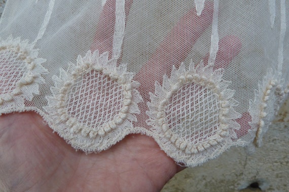 Vintage 1910 old French Edwardian cream net embroy