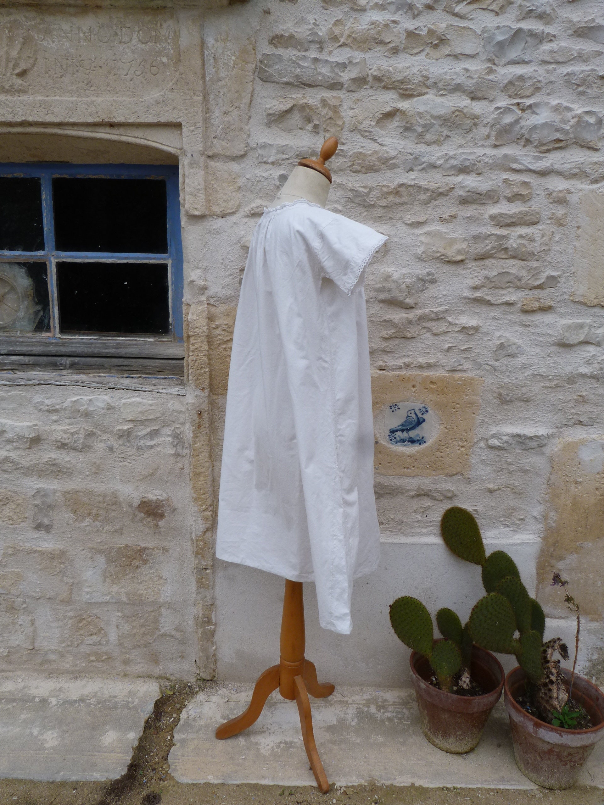 Antique 1900/1910 Old French Edwardian 100% Linen Cream Shirt 