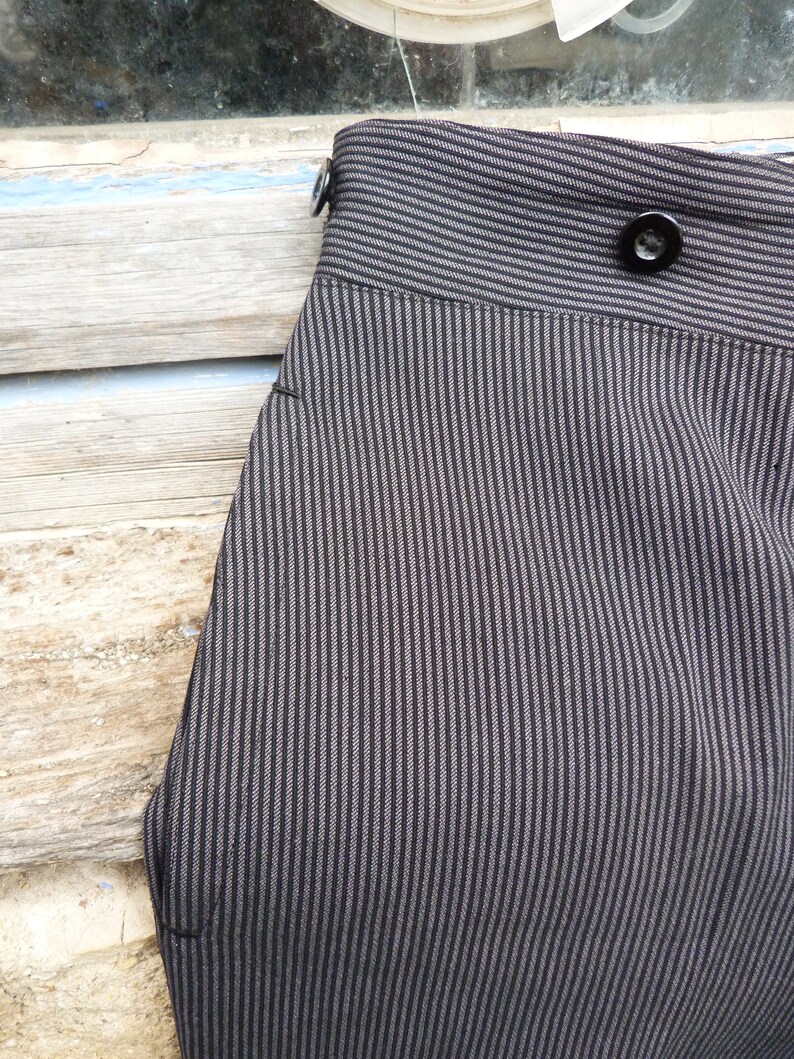 Vintage Antique 19001920 old French striped chore black wool men trousers pants Victorian Edwardian
