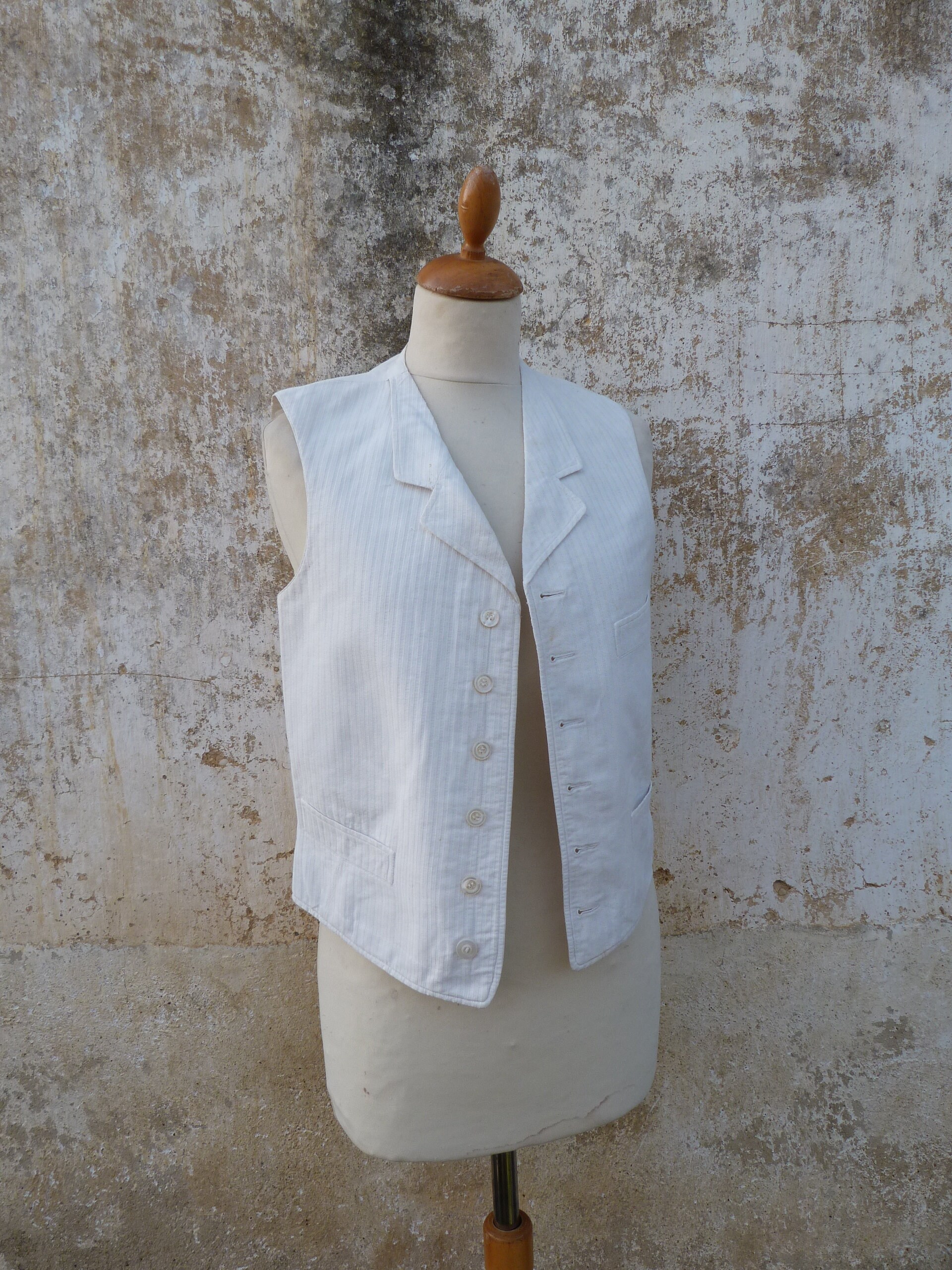 Vintage 1900 Old French Men Vest Cream Piqué De Coton Vest Vintage 1900 Old French Men Vest Cream Piqué De Coton Vest