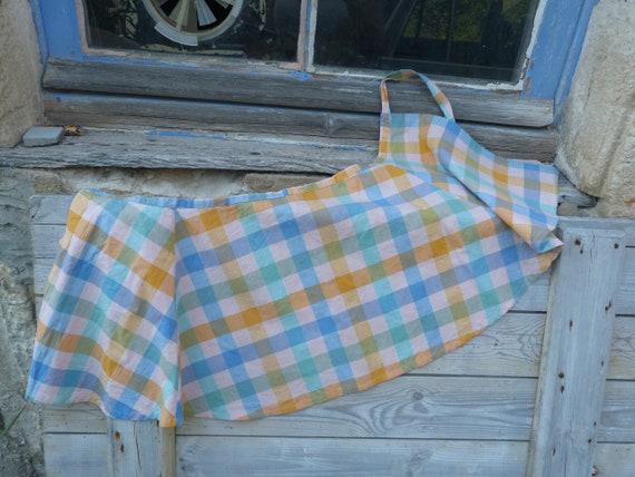 Vintage old French 1950 Handmade plaid  cotton sk… - image 5