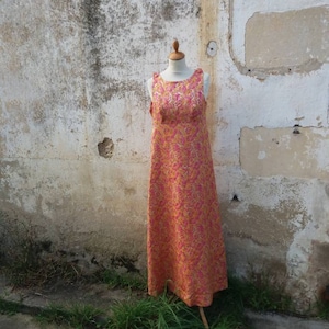 VINTAGE 1960 French  floral flared shimmering evening cocktail long dress size M