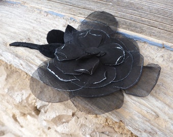 Vintage black millinary flower Corsage  organdi & velvet