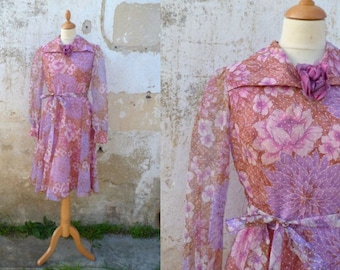 Vintage 1970s/1980s  POLKA DOTS  & FLORAL  veil dress size S