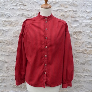 Vintage 1980 Folk Europe  red Floral cotton   blouse size S/M