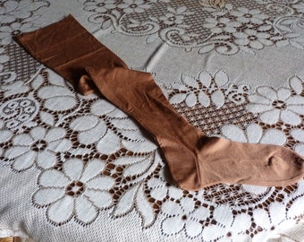 Vintage Antique 1900/1920s French  brown thick cotton hight stockings new/never used