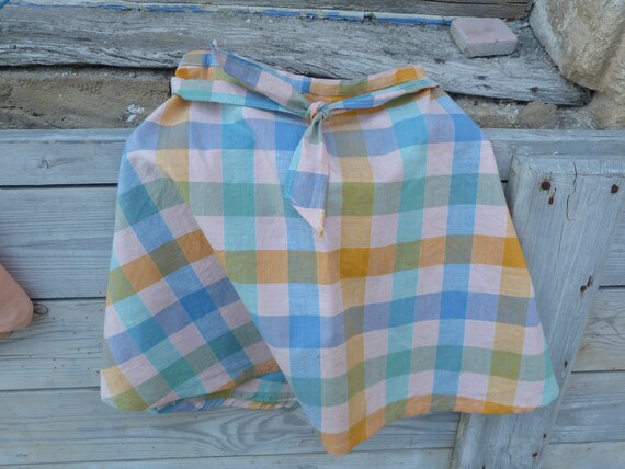 Vintage old French 1950 Handmade plaid  cotton sk… - image 2
