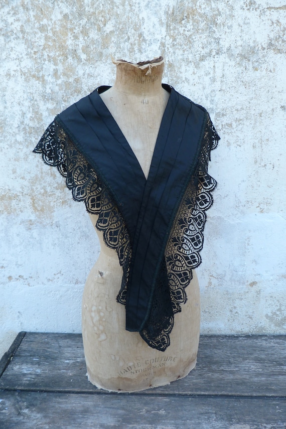 Vintage 1890/1900 old French Victorian black silk 