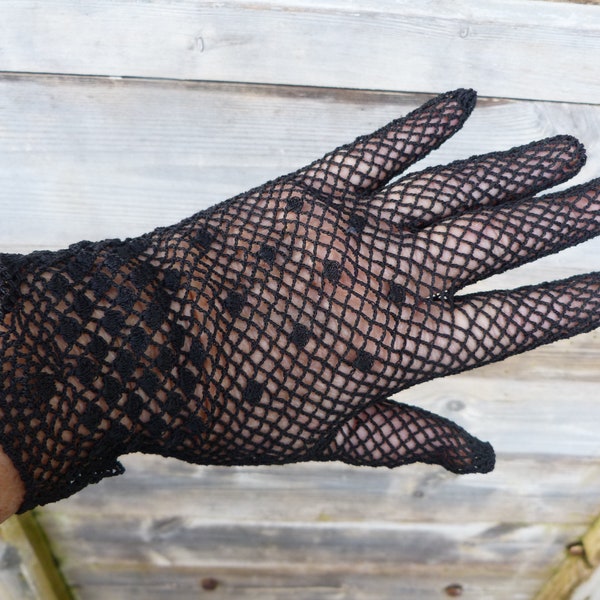 Gants anciens   1900 en crochet noir