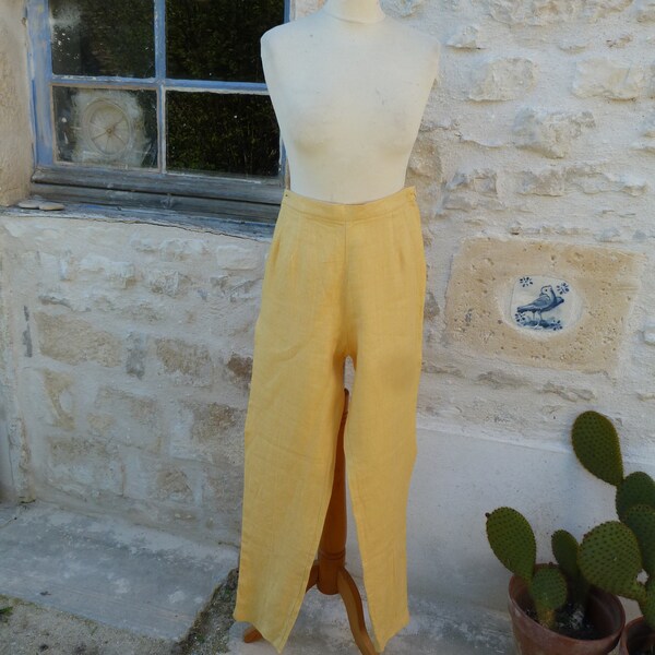 Vintage 1990 pantalon léger en  lin jaune