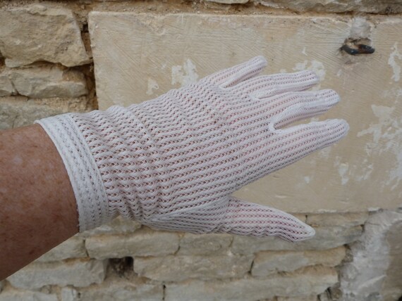 Vintage  1950s French semi sheer cream gloves - image 1