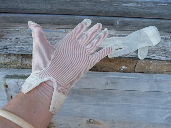 Vintage  1950s French semi sheer cream gloves - image 2