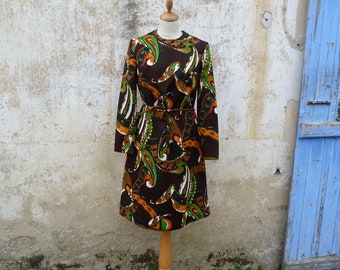 Vintage 1970/70s psychedelic printed acrylic  dress size S