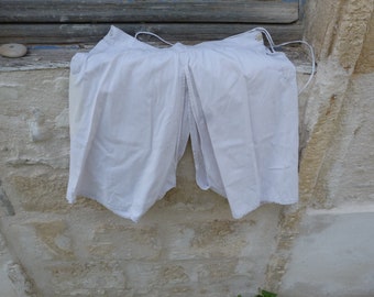 Vintage Antique 1900s Victorian old French bloomers white cotton handmade with lace panties size M/L