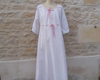 Vintage Antique French 1900 Edwardian handmade lace & white cotton dress /underdress /nightgown size S