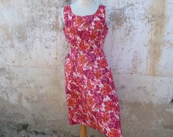 Vintage 1950 French dress floral silk size  S/M